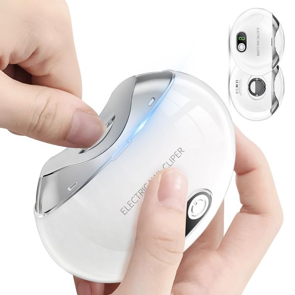 (2024 Updated Version) Electric Nail Clipper, Electric Nail Clipper, Automatic Nail Clipper, 3 Speeds, Nail Sharpener, LED Light, Type C Rechargeable, Easy Operation, Safe, Lightweight, Low Noise, For