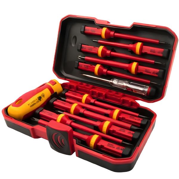 Tolsen 13pcs VDE Insulated Screwdriver Interchangeable Set in Case Magnetic 1000V