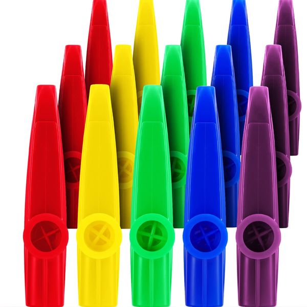 15 Stück Kunststoff Kazoos Musik Instrumente mit Kazoo Flöte Membranen für Mitgebsel, Preis und Gastgeschenke, 5 Farben