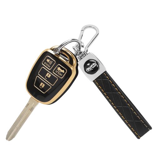 TOMALL for Toyota Key Fob Cover with Keychain, 4 Buttons Soft TPU Key Fob Protector Compatible with Toyota Camry Corolla RAV4 Highlander Tacoma Yaris Scion Car Key Cover, Black