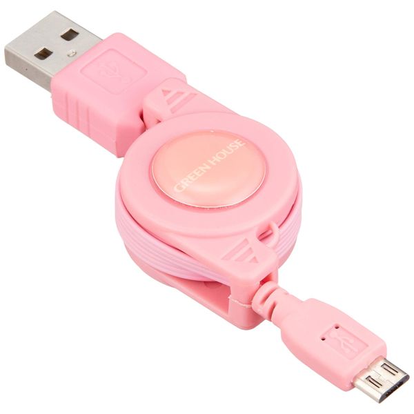 GREEN HOUSE Retractable Micro USB Charging Cable, Pink GH-UCRMB-PK