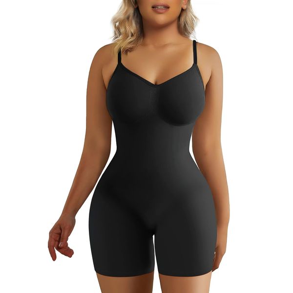 SHAPERX Women's Shapewear Bodysuit Tummy Control Body Shaper Seamless Sculpting Snatched Waist Body Suit,SZ5218-2-Black-L/XL