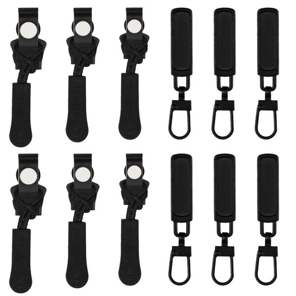 12 Pcs Zipper Repair Kit Black Universal Replacement Zipper Nylon Coil Fix Zipper Puller Zipper Replacement Slider for Coats Jackets Backpack Wallet Luggage