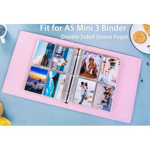 50 Pack 400 Pockets 2.5x3.5" Trading Card Sleeves,Double-Sided 4 Pocket 6.1x7.6" Page Protector,Ultra-Clear Game Card Sheets for A5 Mini 3 Ring Binder