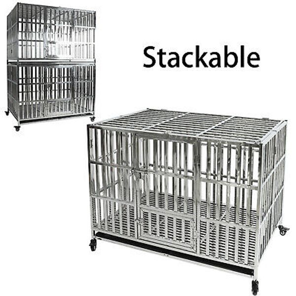 47" Stackable Dog Cage Stainless Steel Dog Kennel Dog Crate X-Large Pet Playpen