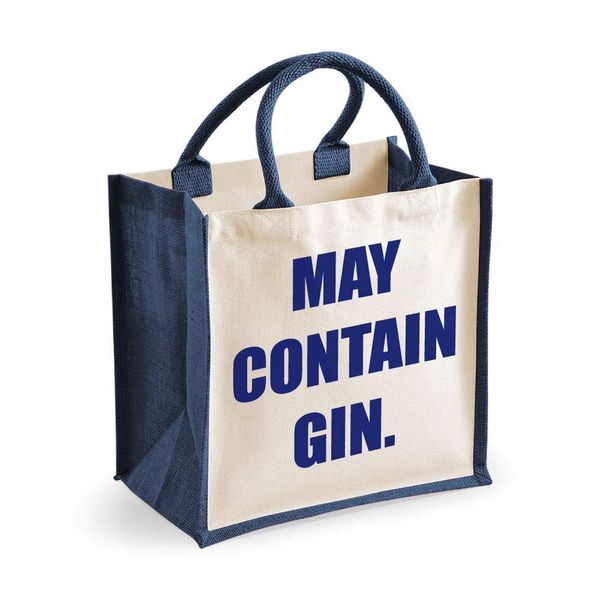 60 Second Makeover Limited Medium Jute Bag May Contain Gin Navy Blue Bag