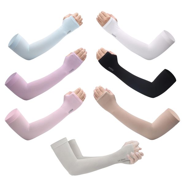 Molyorch 7 Pairs of Arm Sleeves, Forearm Protection for Sports, Compression Arm Sleeves for Cycling, Running, Golf, Travel, Outdoor Sports Protection for the Skin, for Men and Women, White, pink,