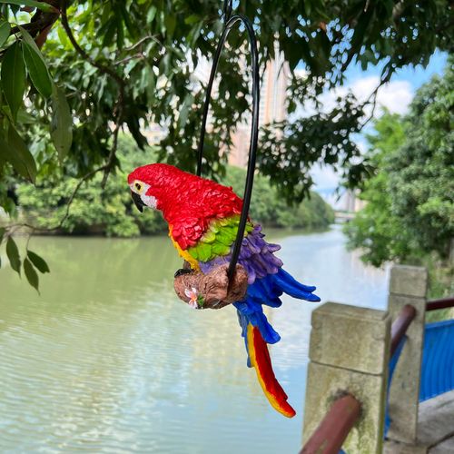 ACBUFYI Resin Parrot Statue, Hanging Parrot Sculpture for Home Decor Garden Patio Decor Ornament, Gift