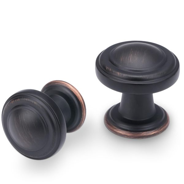 Amasideca 10 Pack Oil Rubbed Bronze Cabinet Knobs - Round Zinc Alloy Drawer Knobs in Gold and Bronze - Kitchen Hardware