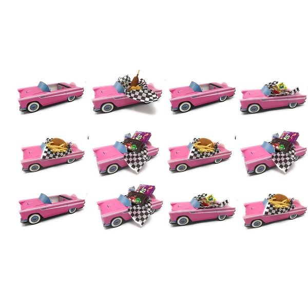 12 Classic Car Party Food Boxes - Pink Birthday Set