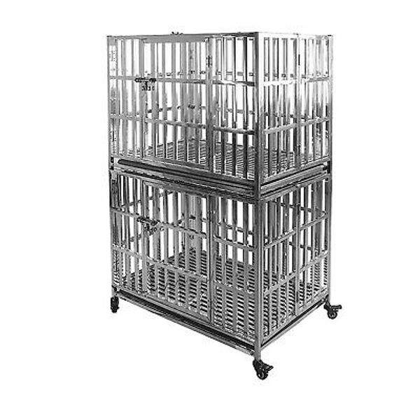 37 inch Heavy Duty Dog Kennel Pet Stainless Steel Crate Cage Stackable 2pcs