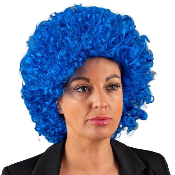 SHATCHI Afro-Perücke, lockiges Haar, für Kostümpartys, Diskoko-Zubehör, Unisex, 60er, 70er, 80er, Blau