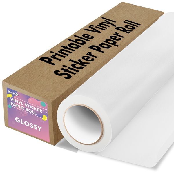 Koala Printable Vinyl Sticker Paper Roll for Inkjet Printer 13 InX32.8 FT Glossy