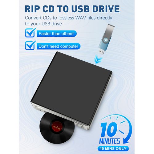 Tovlroy HiFi CD Player for Home, CD Ripper, Bluetooth Car CD Player with USB Ripping, Rip CD to USB, External High-Fidelity Player for Car with Optical, AUX outputs, Bluetooth Transmitter/Receiver