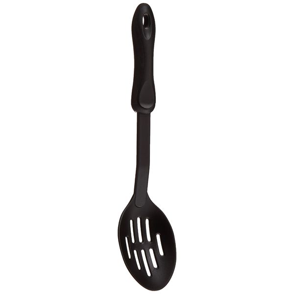 KitchenCraft KCNSSS Nylon Slotted Spoon, Non Stick Safe Plastic Kitchen Utensil, 30 cm, Black