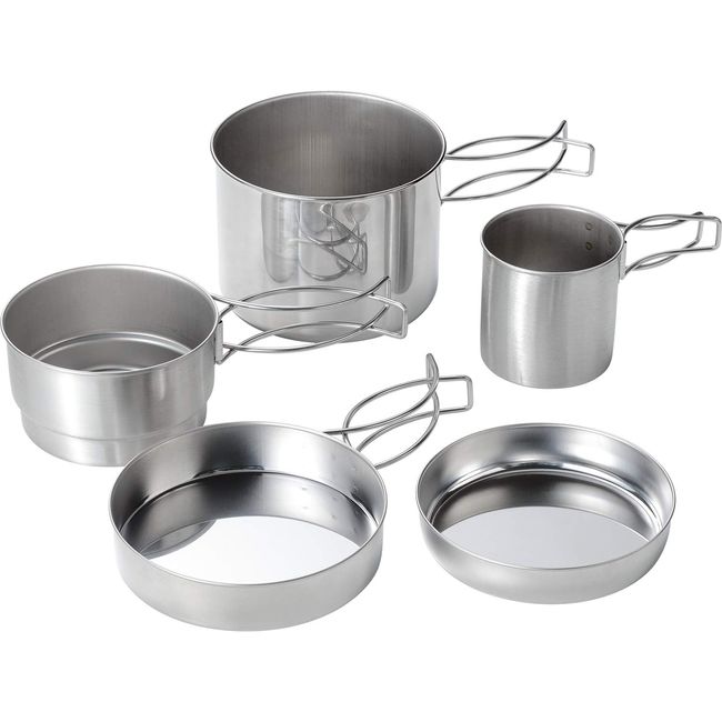 Wahei Freiz MH-1543 Cooker Set, Made in Japan, 5 Piece B, Stainless Steel, Camping, Cooking, Rice, Stackable, Compact Storage