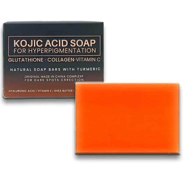 Kojic Acid Soap - Natural Soap Bar with Turmeric - Kojic Acid Dark Spot Remover Soap - Fade Pigmentation with Glutathione Vitamin C - Restore Radiance Even Skin Tone - Moisture Hydrate Reduce Dryness