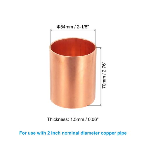 PATIKIL 2" Copper Coupling Fittings with Sweat Ends, 2 Pcs Straight Copper Pipe Fitting Coupler without Stop Solder Connection Welding Joint Connector for HVAC Air Conditioning