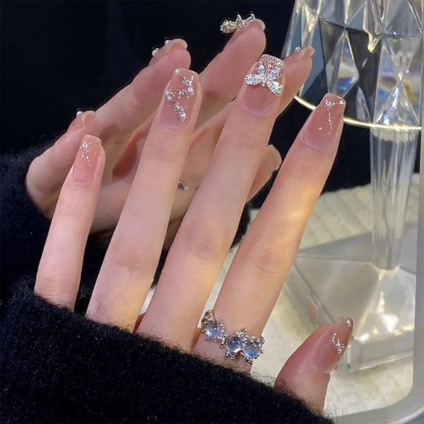 24 Pieces Urutto Pink Big Ribbon Nail Pearl Ginsen Nail Tip For taking pictures, weddings, coming-of-age ceremonies, parties, after-parties, etc. False nails False nails
