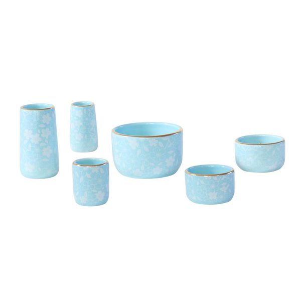 Pottery Buddhist Utensil Set, 6 Pieces, Cosmos Blue