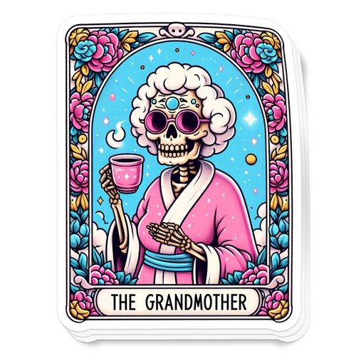 (3Pcs) The Grandmother Tarot Card Sticker 3'' Sarcastic Grandma Funny Mother's Day Gift Witchy Sassy Grandma Skeleton Vinyl Decal for Water Bottles Laptops Journals