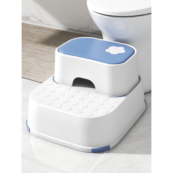 Step Stool Kids Foot Step Up - Sturdy Strong Anti Slip Toddlers Potty Training Kids stool (Blue/White)