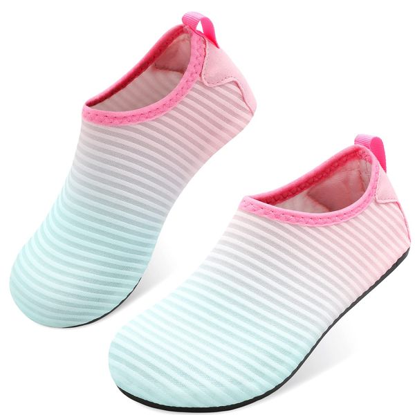 JOINFREE Kids Beach Water Shoes Slip on Swim Skin Aqua Socks Shoes Mint Pink 1-2 Little Kid