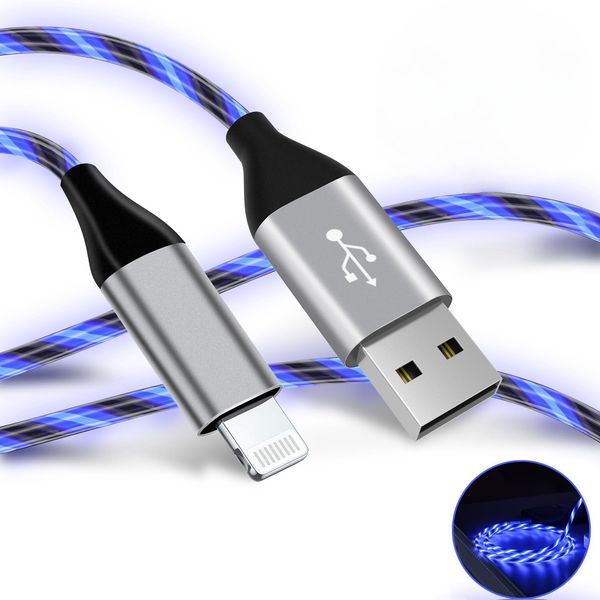 Light Up iPhone Charger Cable LED Apple Charger Cord Apple MFi Certified Cool USB Fast Charging for iPhone 14 13 12 11 Pro Max XR X SE 8 Plus iPad iPod Touch More (Blue, 3 ft)