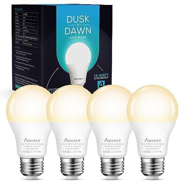 Dusk to Dawn Light Bulbs 4 Pack, Outdoor 13W Ultra Bright(100W Equivalent),