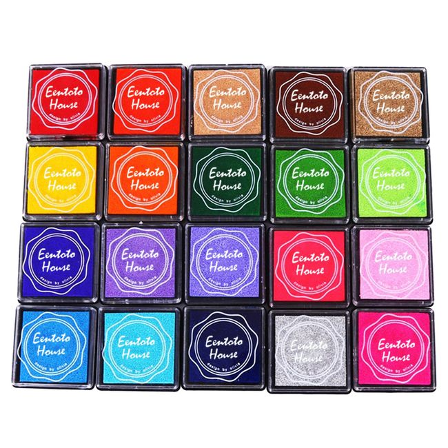 DFsucces Stamp Standard, 20 Colors, Rich Colors, Highly Colored Ink, Stamp Pad, DIY Finger Paint, Notebook, Ink Pad, Cloth, Wood, Celebration, New Year's Card, Letter, School, Kindergarten