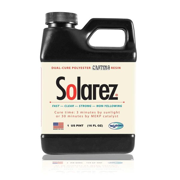 SOLAREZ UV Cure Clear Casting Resin (Pint) DIY Jewelry, Hobby, Craft Decoration Making - Crystal Clear Solar Cure Molding Casting Resin ~ Non-Yellowing! Cures w The Sun, Sunlamp or 385nm UV Lite