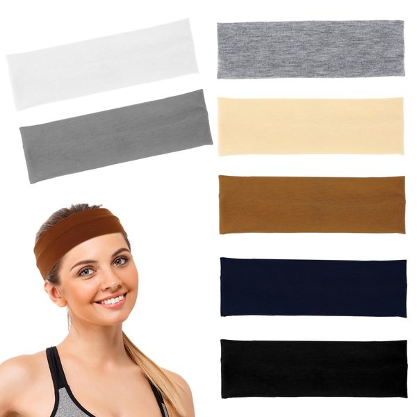 TIESOME 7er Pack Sport Stirnbänder für Damen, rutschfeste breite Stirnbänder elastische Schweiß Haarbänder weiches Gewebe rutschfeste Haarbänder Baumwollstoff für tägliches Training Yoga