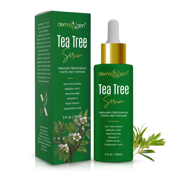 Dermaxgen Tea Tree Serum Organic Formula Natural Vitamin C For Acne Scar, Dark Spots, Blemishes Pimple For Clear, Glowing & Youthful Skin 2 Fl Oz