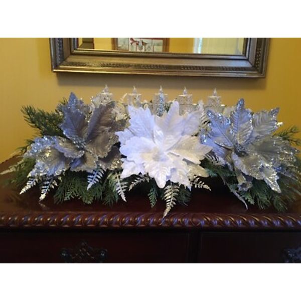 Silver And White Christmas Centerpiece Silver Christmas Centerpiece With Candle