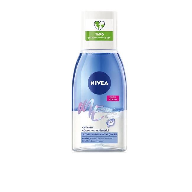 NIVEA Make Up Expert Çift Fazlı Göz Makyaj Temizleyici Mavi Kantaron Çiçeği Özü ile Hassas Kirpik Bakımı, 125 ml