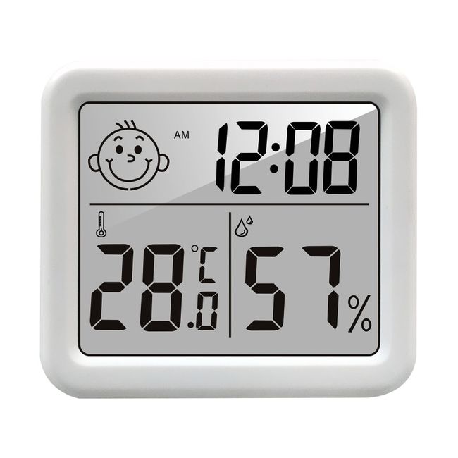 Indoor Thermometer Alarm Clock Display Digital Room Thermometer Hygrometer  Thermometer, White