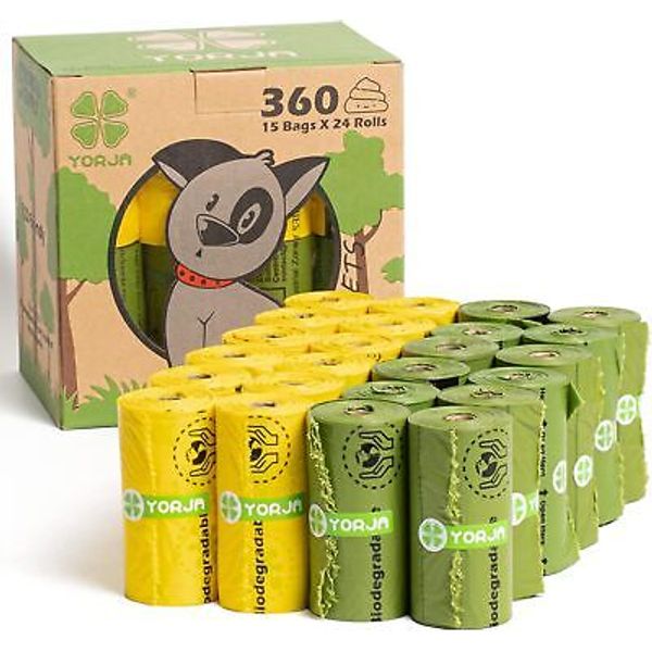 YORJA Dog Poop Bags Rolls, 360 Pet 1 Count (Pack of 360), Green + Yellow