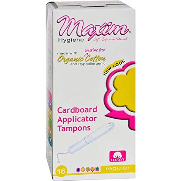 Maxim Organic Applicator Tampons (Regular): 100% Natural Cotton Tampons for Feminine Menstrual Care -16 Count, 3 Pack