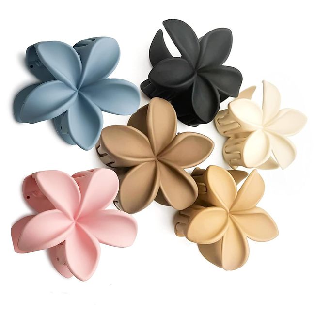 MEISO 6 Stück Blumen Haarklammern, Große Klauen Haarspangen, Matte Flower Hair Clips, Blütenform Rutschfest Haarspangen Kunststoff Haar Krallen Haarklammern für Frauen Mädchen