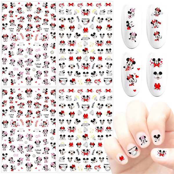 Cartoon Nail Art Stickers Decals 3D Cartoon Nail Stickers Self Adhesive Cute Cartoon Nail Decals DIY Nail Designs Sticker Nail Stickers for Girls Women Kids (4 Sheets)