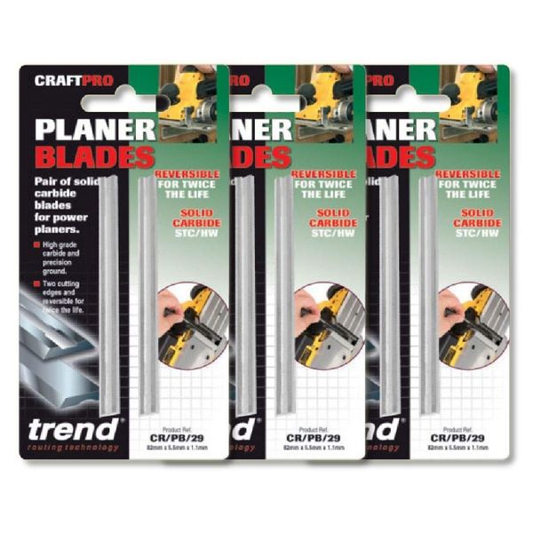 Triple Pack of Trend Planer Blade Set x 2 82mm fits Makita Dewalt Bosch - CR/PB29