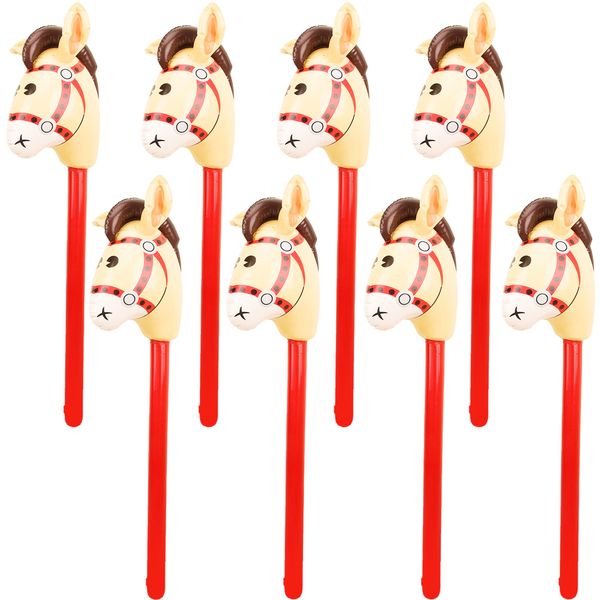 Haconba 8 Pieces 40 Inch Inflatable Stick Horse Inflatable Cowboy Cowgirl Horse head Stick Pony Stick Balloon for Christmas Birthday Theme Parties Home Decoration