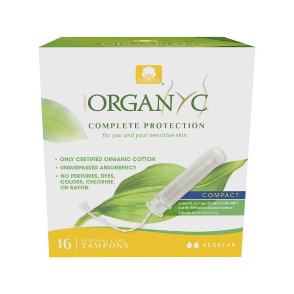 Organyc 100% Certified Organic Cotton Tampons, Plant-Based Eco-Applicator, Regular Flow, 16 Count(Pack of 1)