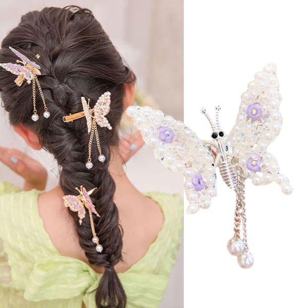 Flying Butterfly Hairpin, New Moving Flying Butterfly Rhinestone Shiny Hair Clips Barrettes Elegant Metal Side Clip for Women and Girls Silvery