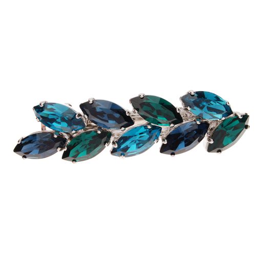 L. Erickson Small Ivy Crystal Barrette - Montana/Emerald/Indicolite/Silver