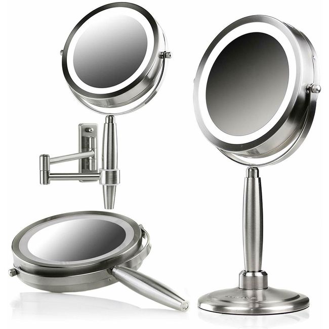 Ovente 3 in 1 Makeup Mirror 8.5 Inch with  5X Nickel Brushed MFM85BR1X5X