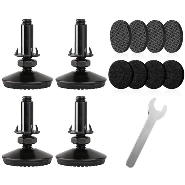 Tahikem 4 Set Adjustable Levelling Feet, M10 Height Adjuster Furniture Levellers Foot with T Nut Bolt, Table Leg Extenders, Screw In Cabinet Bed Table Chair Self Levelers Legs 2" Base 2" Thread Black