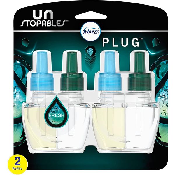 Febreze Unstopables Odor-Fighting PLUG Air Freshener, Fresh, (2) .87 fl. oz. Oil Refill