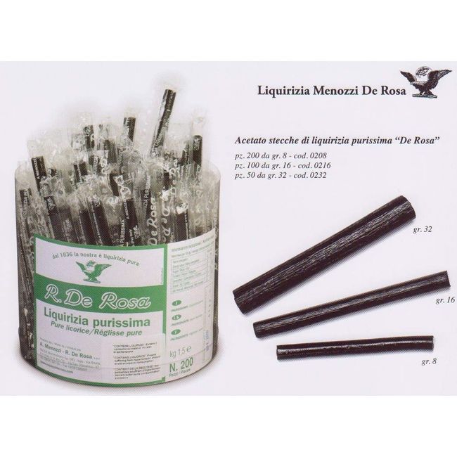 Menozzi De Rosa, Pure Licorice Juice Stick Individually wrapped in cellophane 8 gr. (50 pcs)