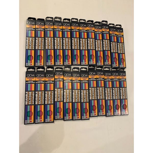 Bulk Wholesale Lot of Silicone Reusable Straws 4/Pack, 24 Packs Total